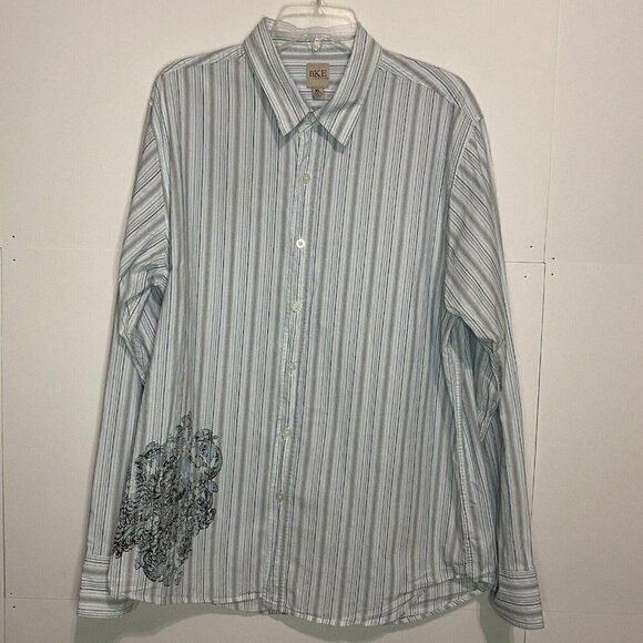 BKE Mens XL Contour Fit Striped Front/Back Design Button Down - Picture 1 of 7